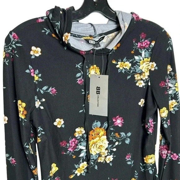 NWT  SM & MED 🇨🇦 women s black hoodie. With colorful flowers,super lightweight - Picture 8 of 9